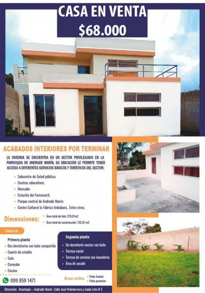 Casa en Venta en Andrade Marín Antonio Ante, Imbabura