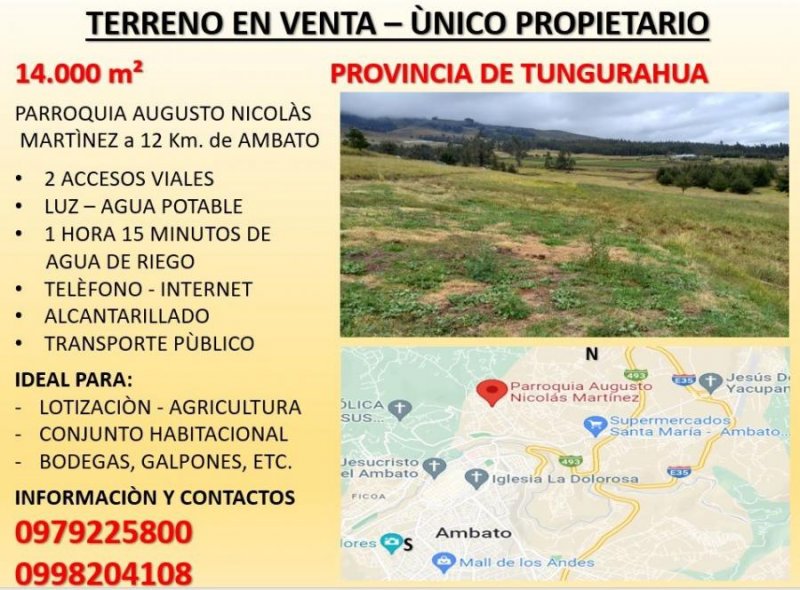 Terreno en Venta en AUGUSTO NICOLAS MARTINEZ Ambato, Tungurahua