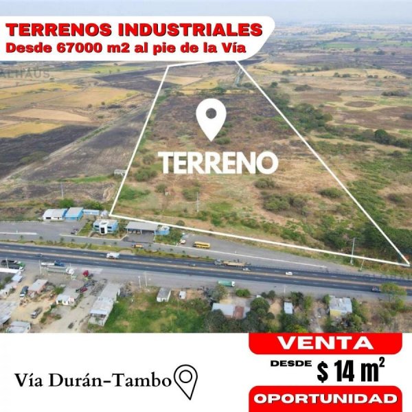 Terrenos en Venta en zona industrial Vía Durán Tambo desde 3000 m2 y $14m2